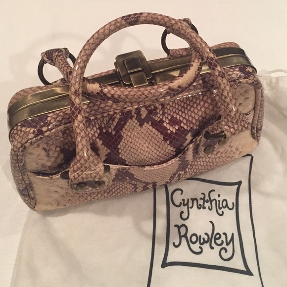 Cynthia Rowley brown/tan python snake leather bag - Picture 2 of 4