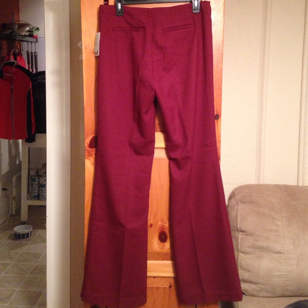 NWT ANTHROPOLOGIE MAROON FLARE PANTS Women's 10P - Picture 2 of 4