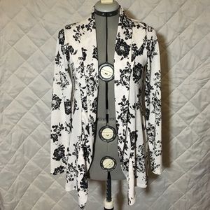 Black and white rose open front cardigan