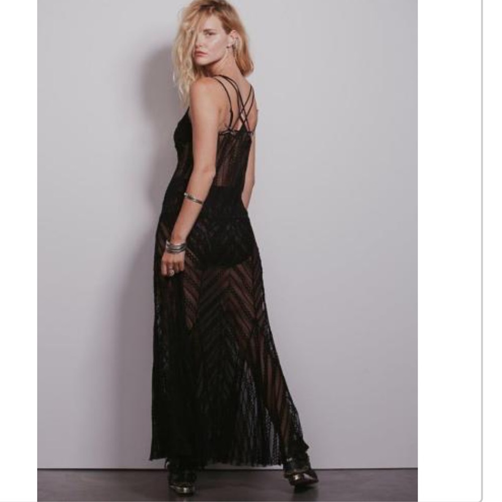 FP Black Sheer Meadows Of Lace Maxi Slip Dress - Picture 2 of 4