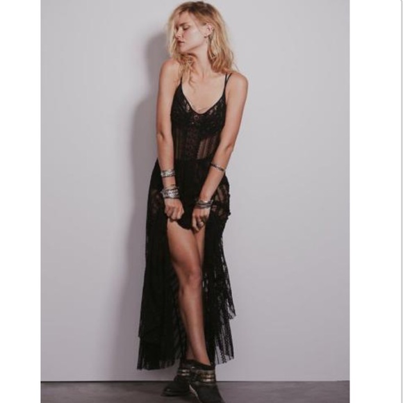 FP Black Sheer Meadows Of Lace Maxi Slip Dress - Picture 3 of 4