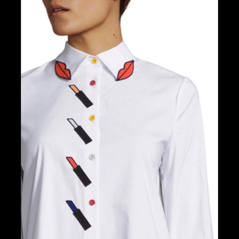 ISO ALICE + OLIVIA LIPSTICK APPLIQUE buttondown