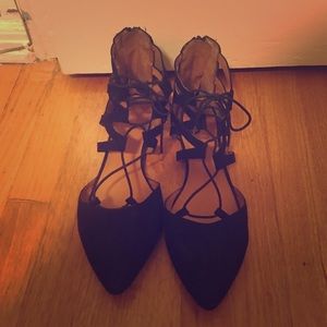 Black lace up ballet flats
