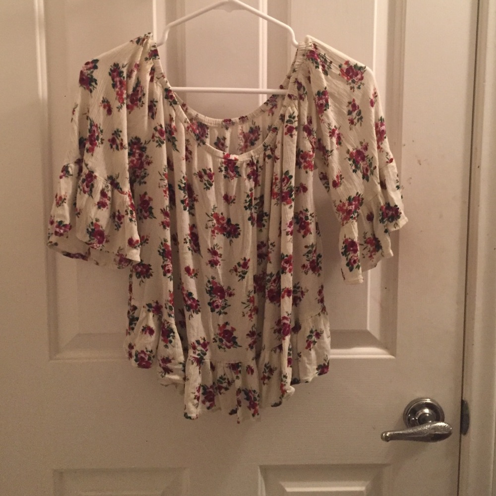 Floral print off the shoulder blouse