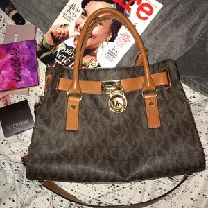 Michael Kors Hamilton MK Logo satchel brown