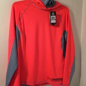 Under Armour turtle neck and hoodie.