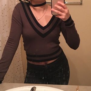 Varsity cropped olive green sweater