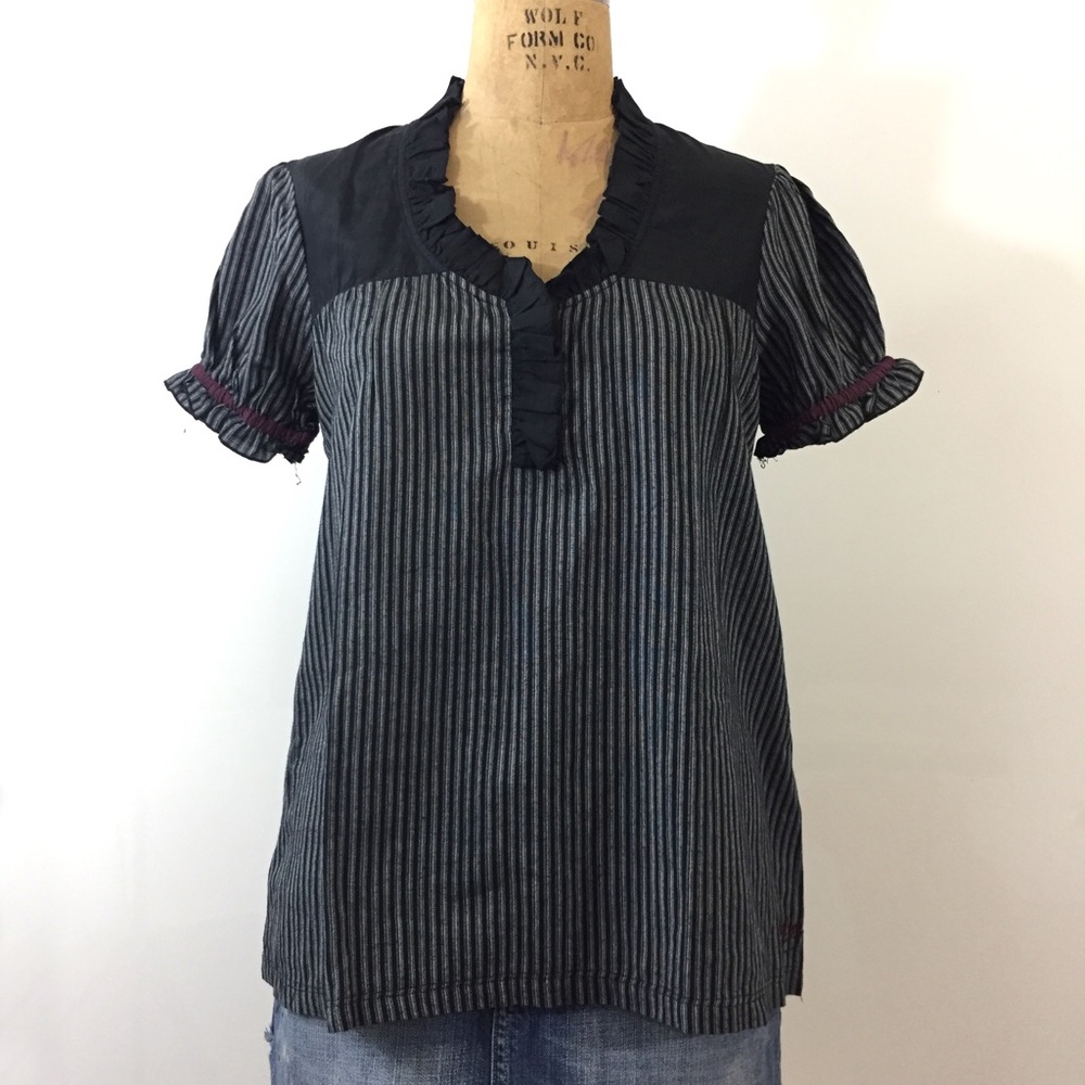 Billabong Striped & Ruffled Flowy Blouse