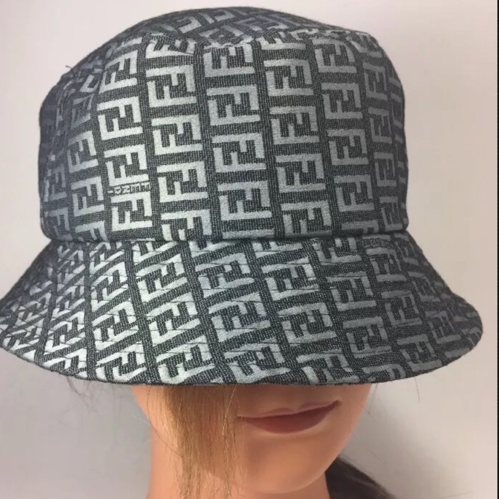 Fendi Italy Gray Monogram Bucket Hat