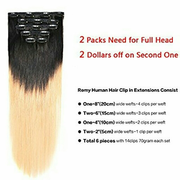 Human Hair Clip In Extension #1b /27