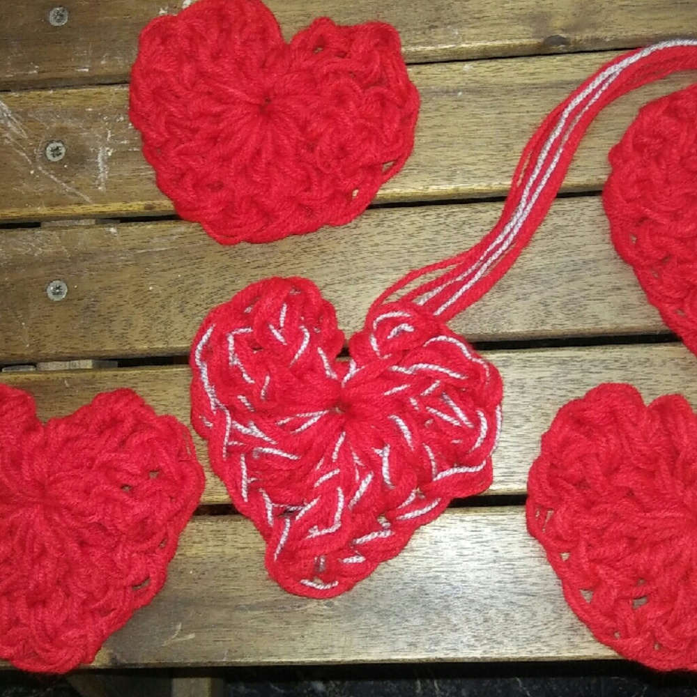 2 Large Handmade Crocheted Valentines Day Hearts