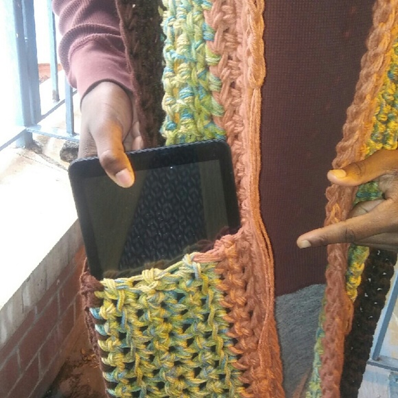 Crochet Earth Toned Infinty Scarf with Hood/Pocket - Picture 3 of 4