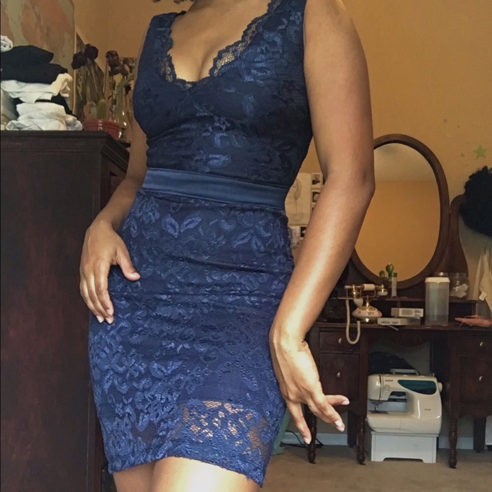 Blue Lace Overlay Dress