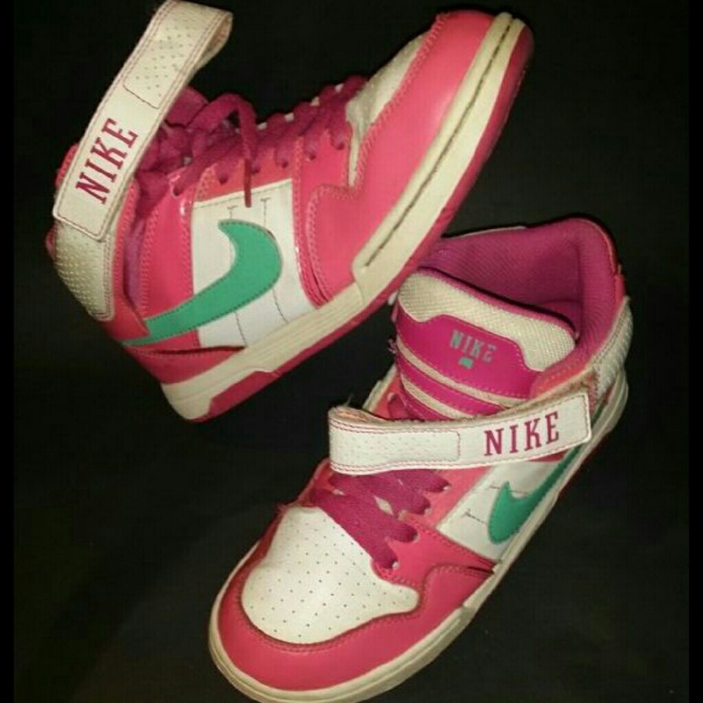 Nike pink white and green highs