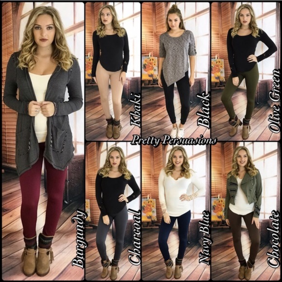 NWT Khaki Fleece Lined Soft Full Length Leggings - Picture 4 of 5