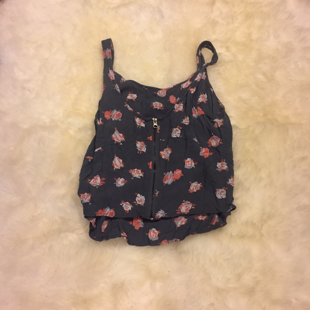 Pacsun Floral Crop Top with Exposed Zipper