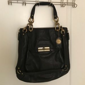 Black leather and metal Coach bag