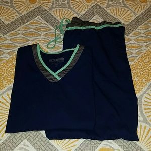 Greys Anatomy navy and mint scrub set, size 2XL