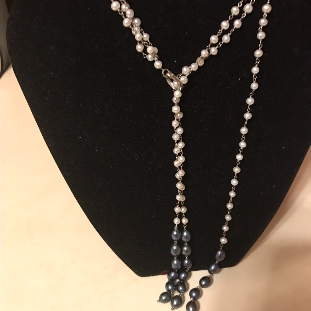 White Pearl Lariat Necklace