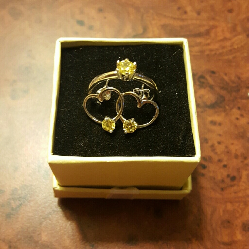 Sterling silver heart earrings & ring