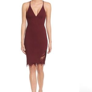 Astr burgundy lace bodycon dress