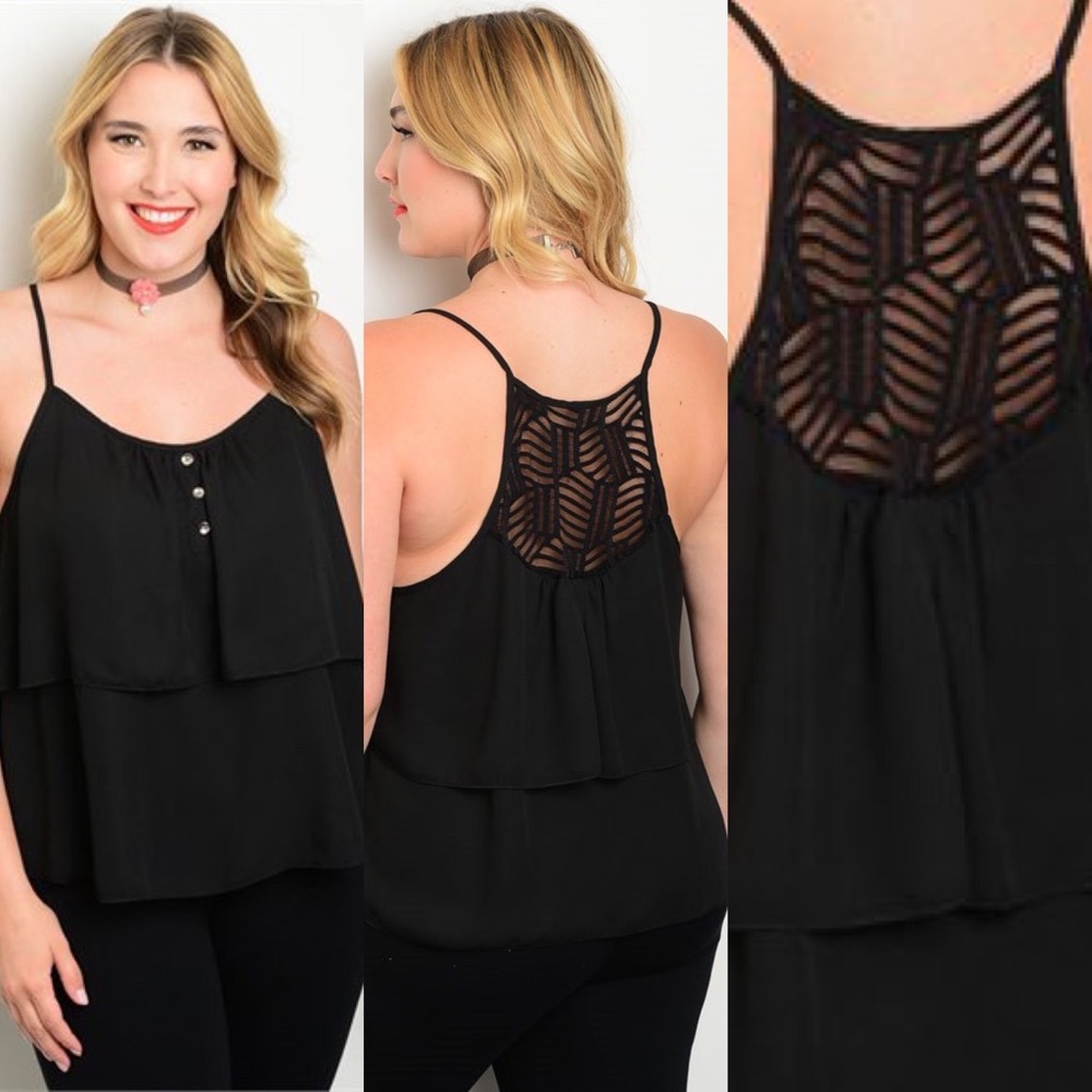 4 LEFT! 1X, 2X, 3X Flattering Black Tank Blouse