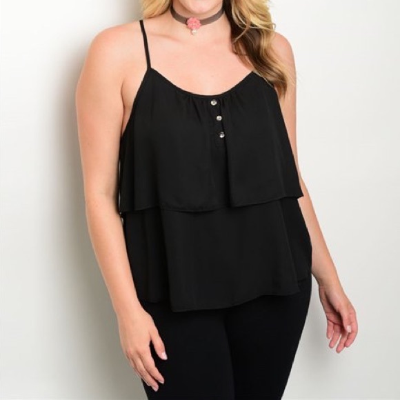 4 LEFT! 1X, 2X, 3X Flattering Black Tank Blouse - Picture 2 of 4