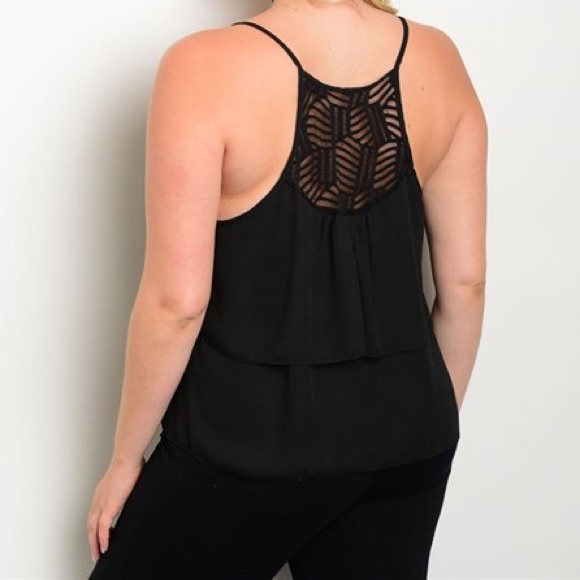 4 LEFT! 1X, 2X, 3X Flattering Black Tank Blouse - Picture 3 of 4
