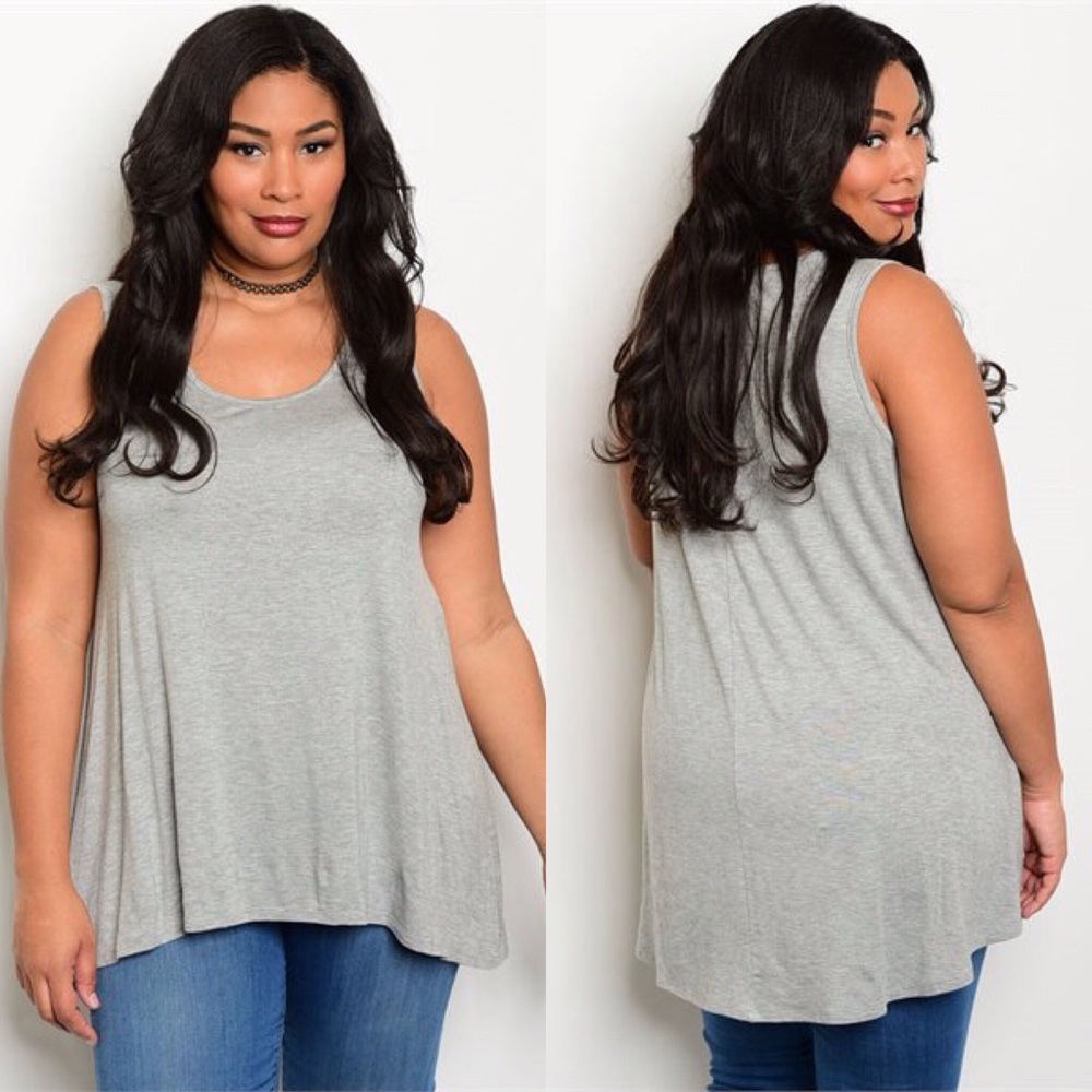 3 LEFT! 1X, 2X, 3X Flattering Heather Gray Tank