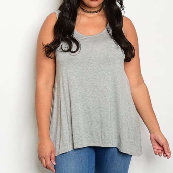 3 LEFT! 1X, 2X, 3X Flattering Heather Gray Tank - Picture 2 of 3