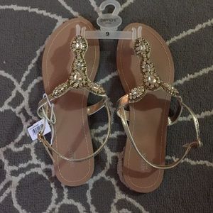 Bejeweled gold sandals. NWT. Never worn