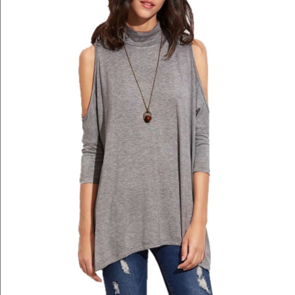 Grey cold shoulder top