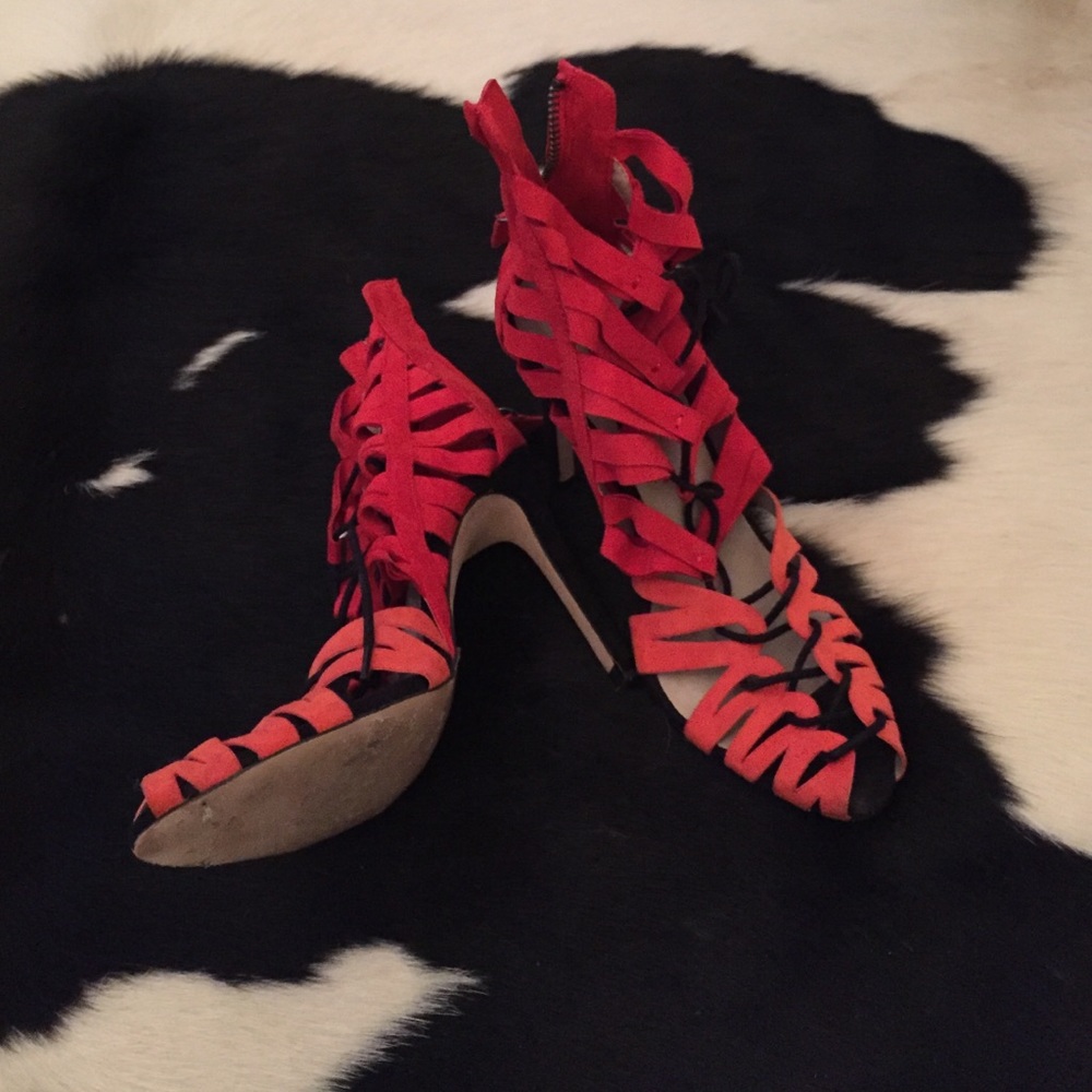 Zara red/orange high heels. 4". 37/US 7