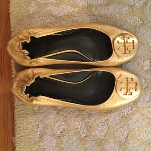 Metallic Gold Tory Burch Reva flats