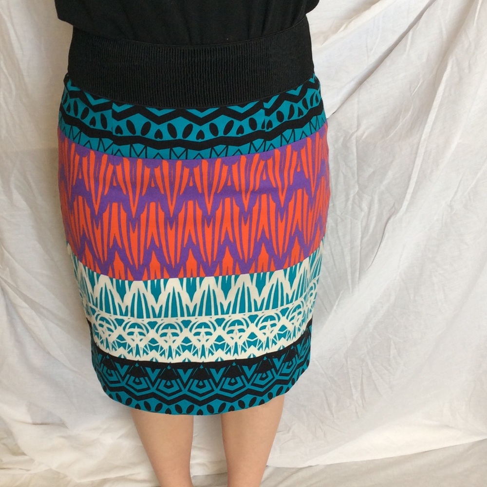 Tracy Reese Blue/Orange Tribal Print Skirt