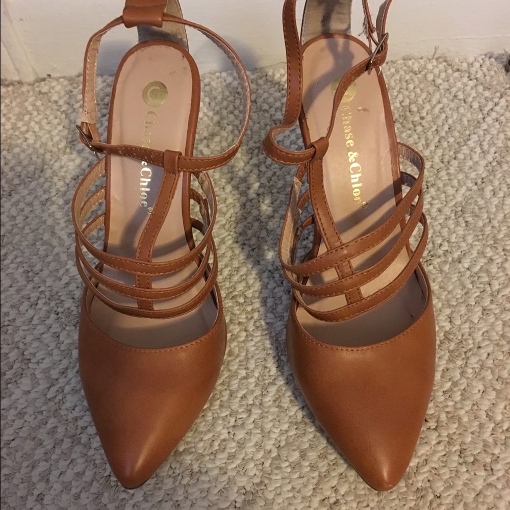 Brown strappy pumps