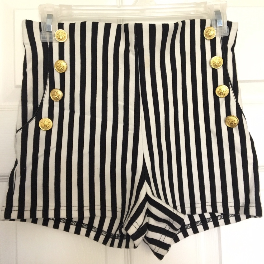 Striped Disco Shorts With Button Detail