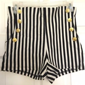 Striped Disco Shorts With Button Detail