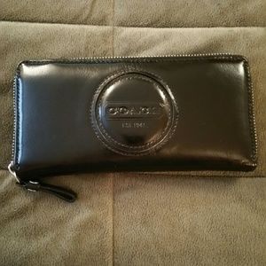 Coach Black leather accordion zip around wallet