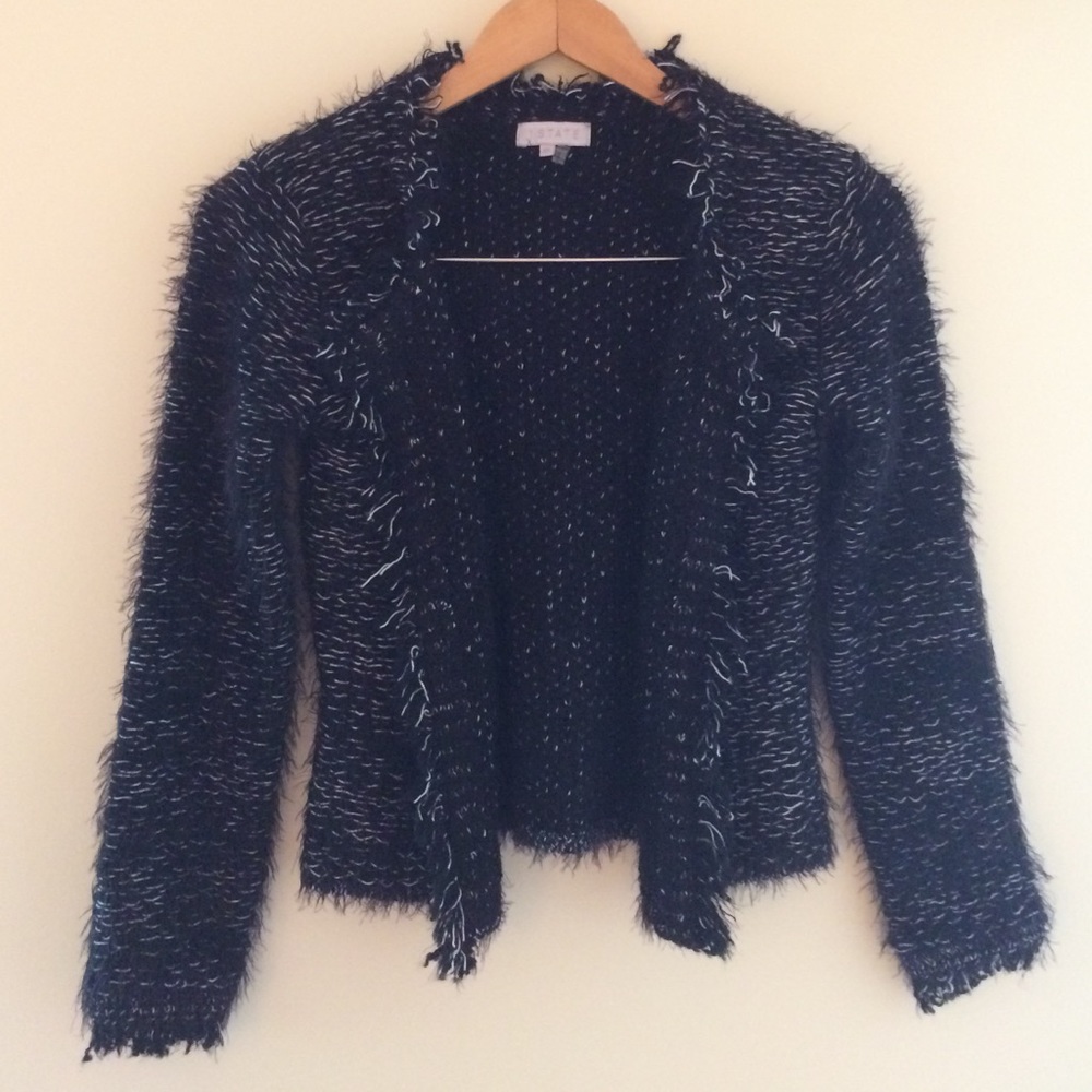 1.State Textured Black White Spec Demi Blazer