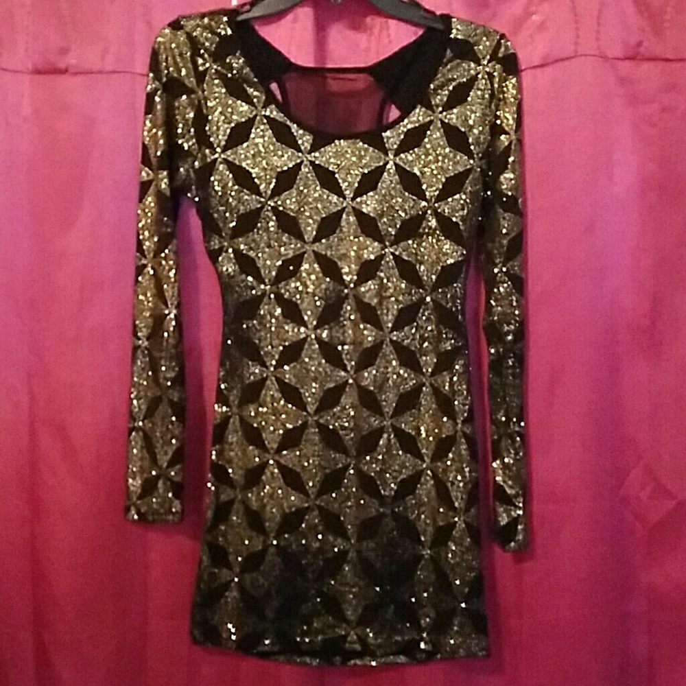 Black and Gold Glitter Geometric Design Dress