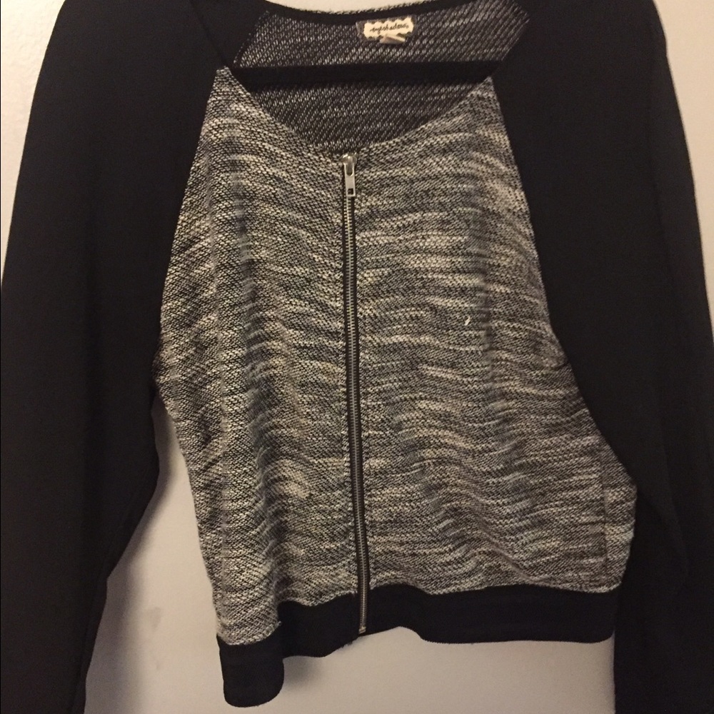 Grey Knit jacket with silky, flowy sleeves