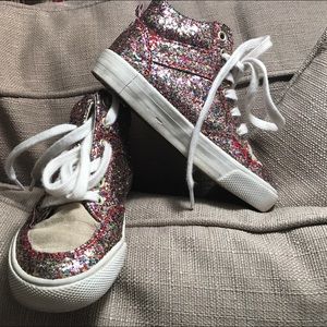 Glitter/tan hi-top sneakers