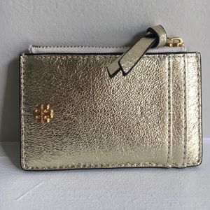 Tory Burch Crinkle Metallic Zip Card Case, NWT