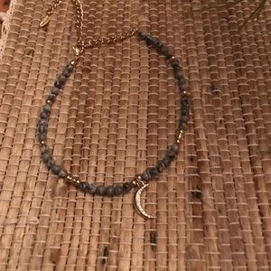 Grey jasper and gold choker with moon charm
