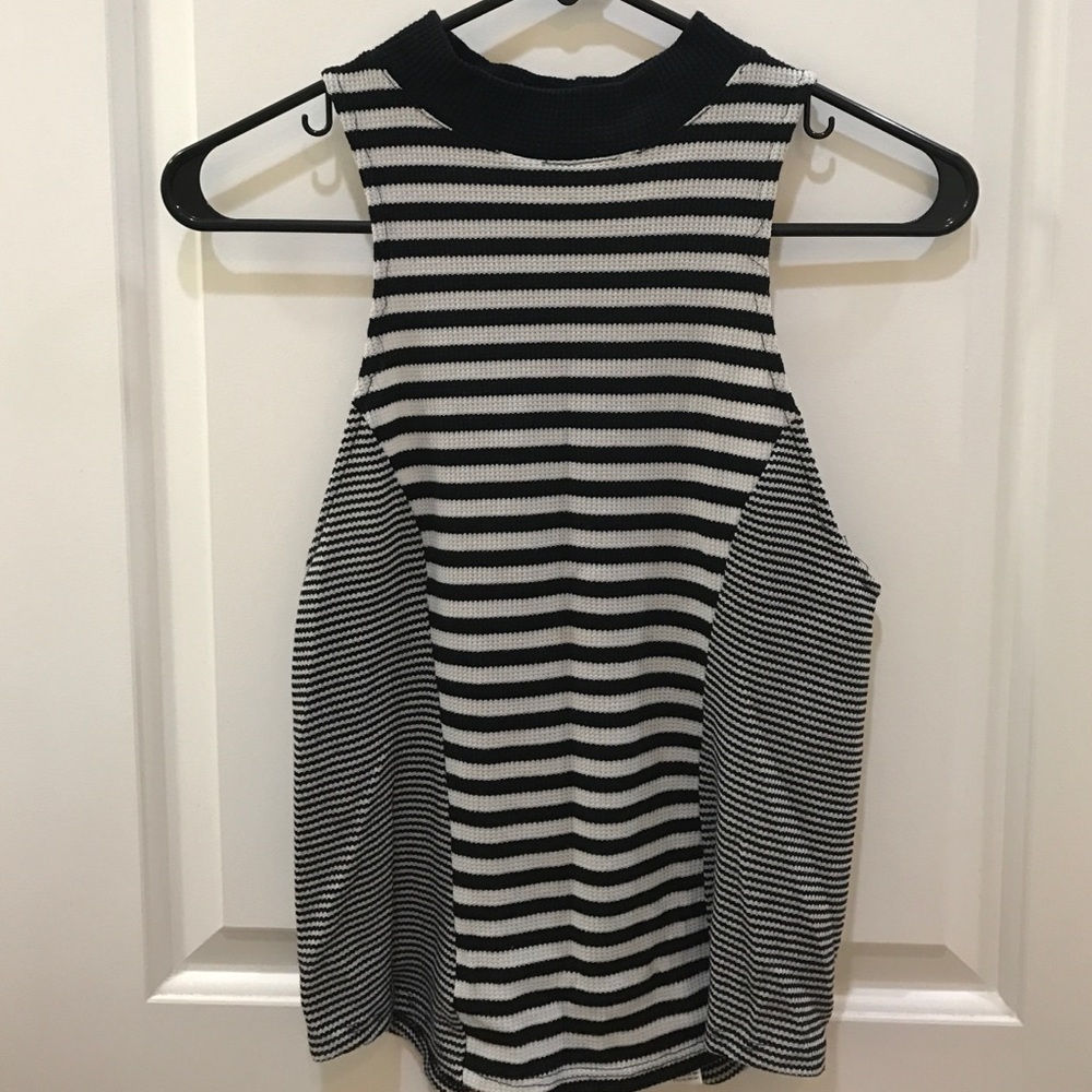 High-neck striped pins and needles tank top