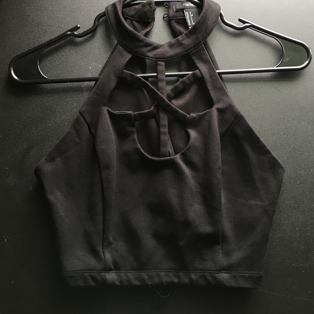 Black open front crop top!