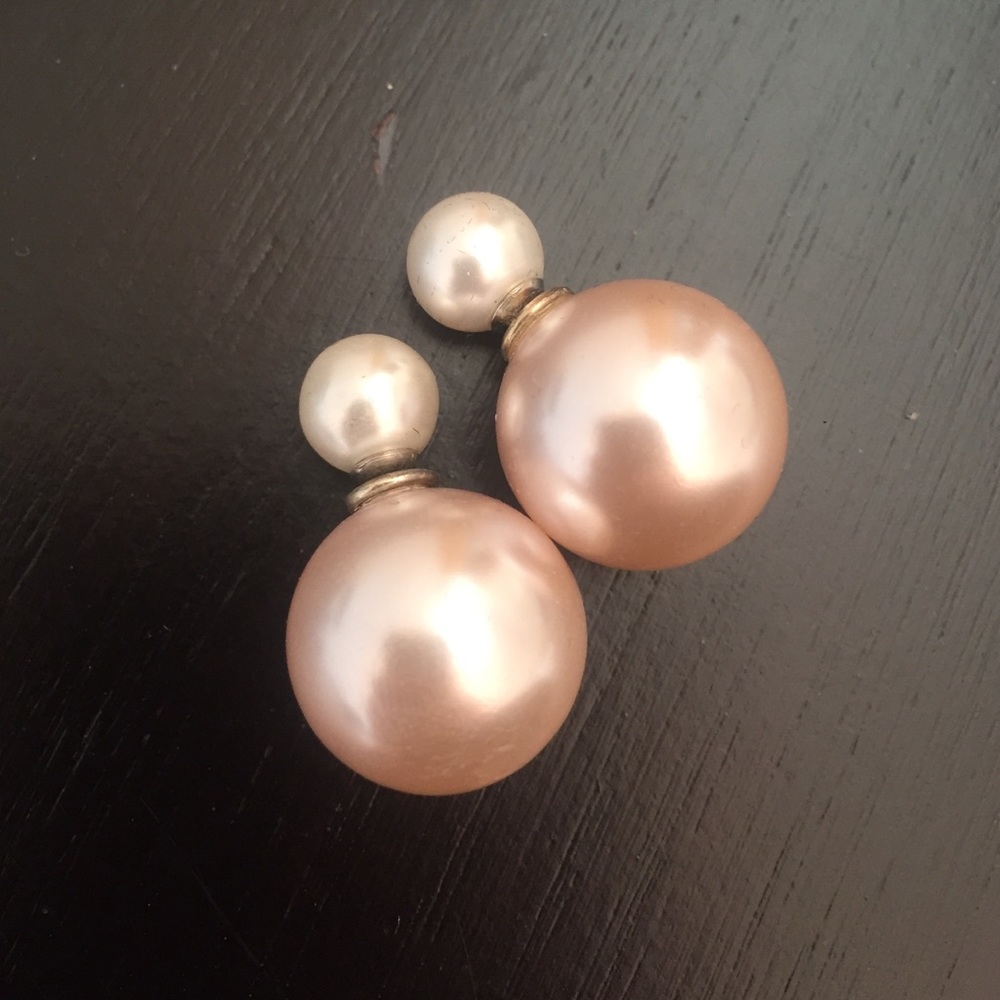 Dior-like double 'pearl' earrings | Pink+White