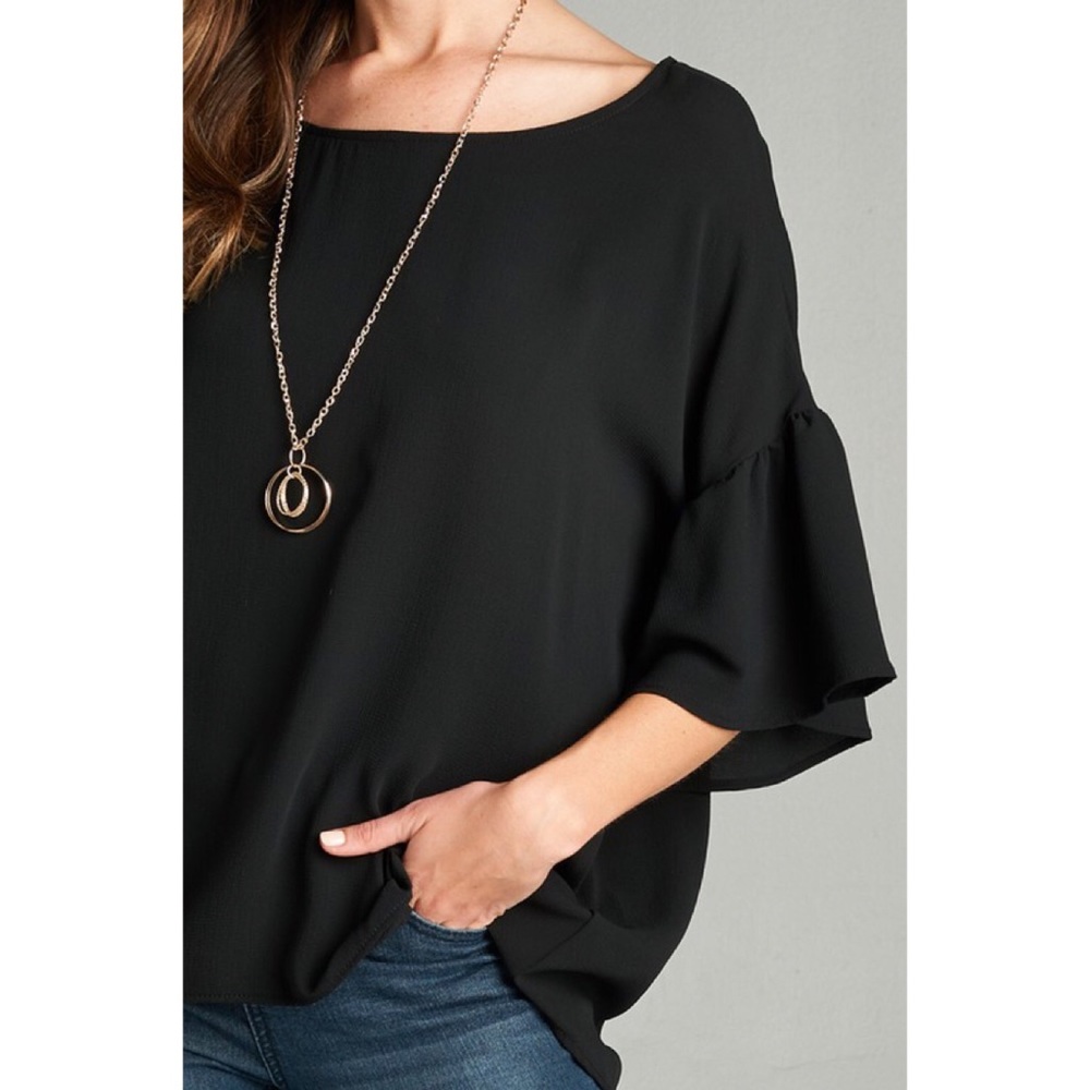 LAST ONE!  Bell Sleeve Top-BLACK - Picture 3 of 7