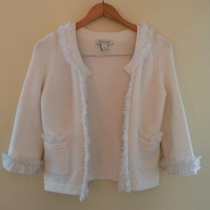 White House | Black Market White Ruffled Cardigan